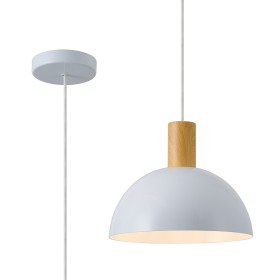 D1066WO/WH  Carrington 25cm Single Pendant, 1 x E27, Wood Effect/White